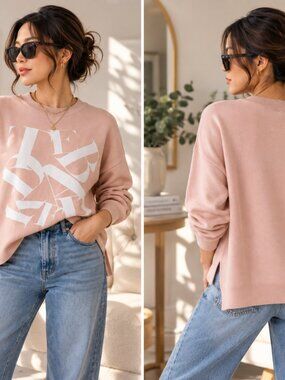 Ted Baker Elssiaa Blush Pink Logo Knit Sweater Size 0 XS